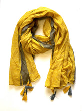 Load image into Gallery viewer, Del Sol Tassel Cotton Scarf Mustard Grey: Mustard Grey