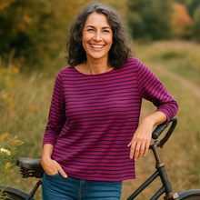 Load image into Gallery viewer, Bethany 3/4 Sleeve Top, Navy Stripe,Rasberry