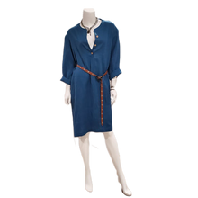 Load image into Gallery viewer, oversized Blue Linen dress, roll up sleeves, pockets