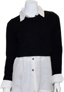 LUCY: Cashmere Cropped, Crew Neck in Black