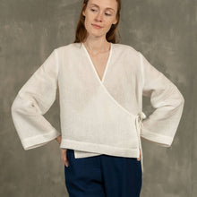 Load image into Gallery viewer, Thea Long Sleeve Linen Wrap Top