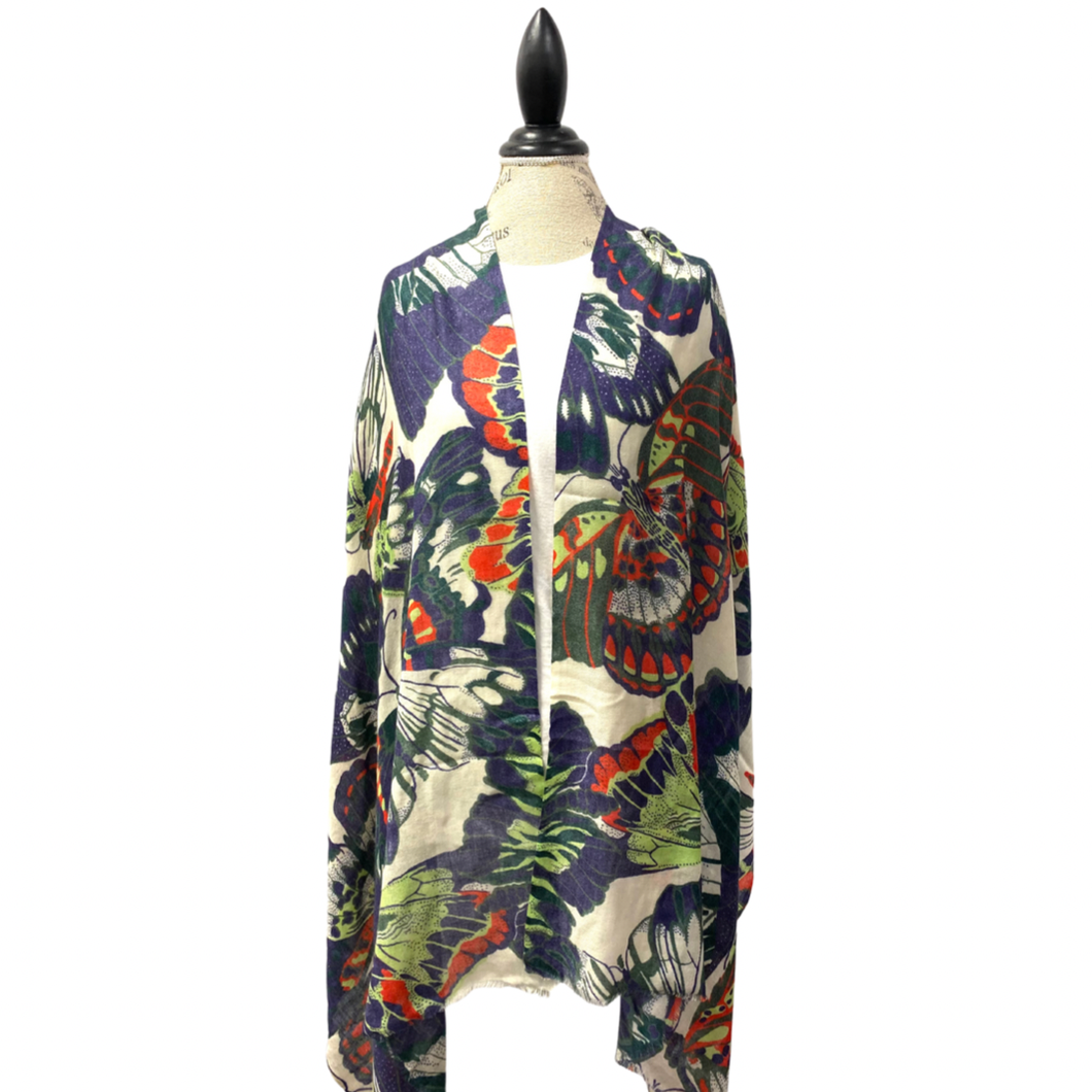 Floral Wool-Silk Blend Butterfly Scarf