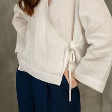 Load image into Gallery viewer, Thea Long Sleeve Linen Wrap Top