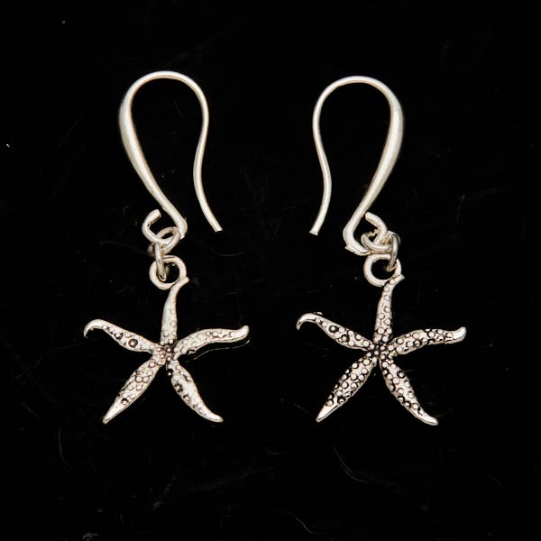 SB Starfish Charm Earrings, Silver Plate