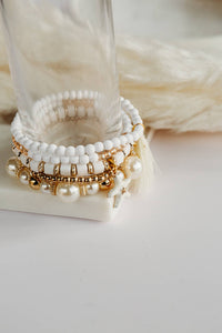 BB- Handmade Set of Beaded Stretch Stacking Bracelets. White Starfish