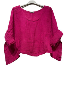 Linen Boxy Top, Fuchia