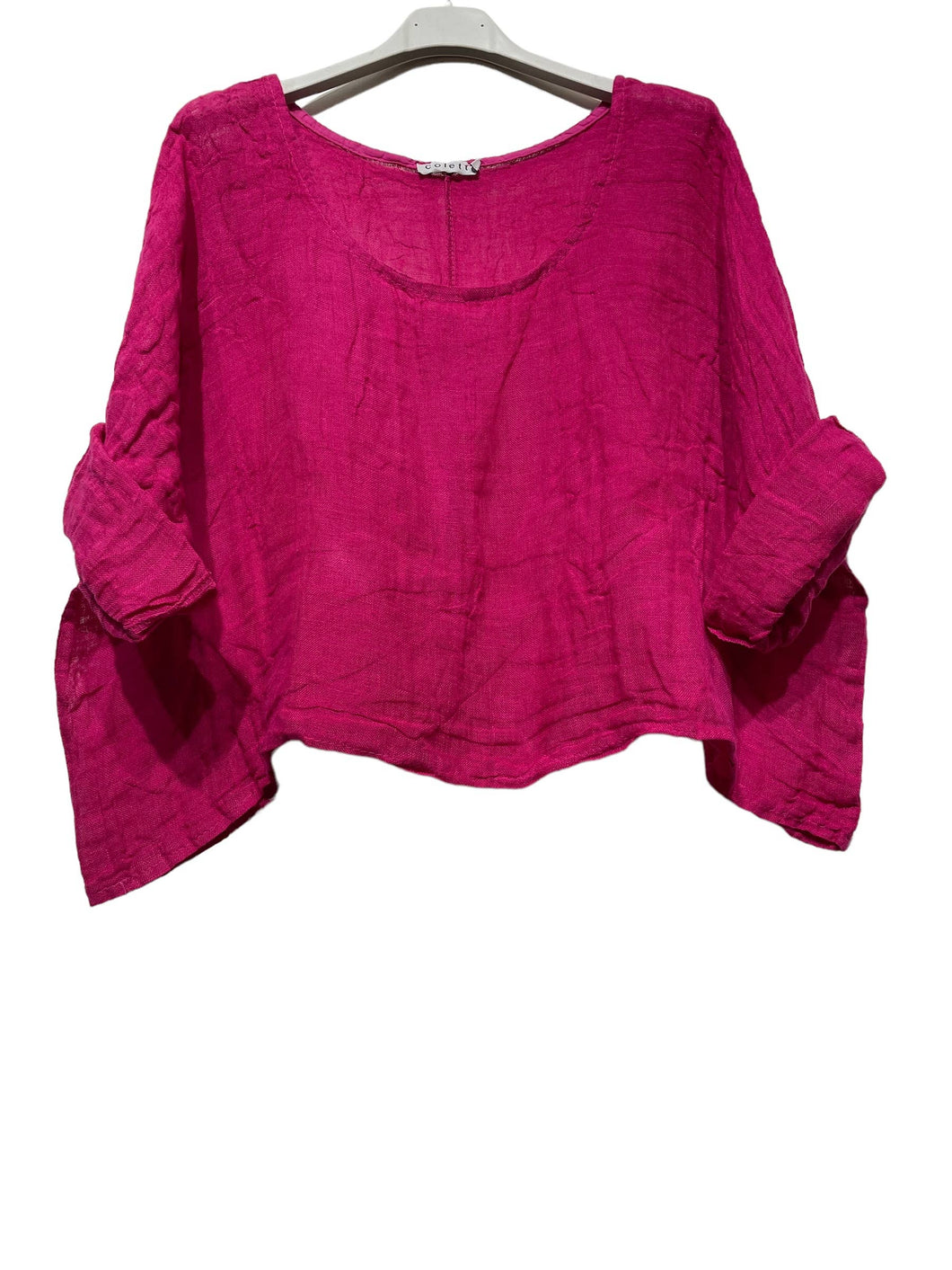 Linen Boxy Top, Fuchia