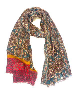 Elsie Wool Silk Scarf/Wrap Brown Red: