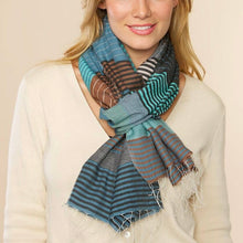 Load image into Gallery viewer, Samita Stripes Scarf: Blue &amp; Brown, Silk &amp; Cotton
