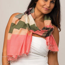 Load image into Gallery viewer, Samita Stripes Scarf: Watermelon, Silk &amp; Cotton
