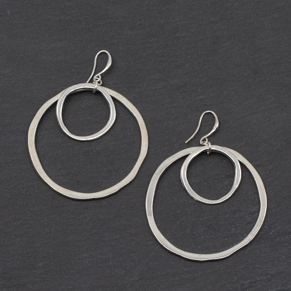 SB Simple Double Ring Earrings, Silver Plate