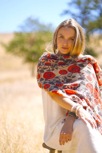 Benaras Wool Scarf/Wrap Orange: Grey Orange