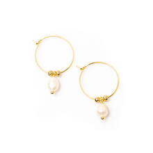 Load image into Gallery viewer, Hoop &amp; Pearl Earring, Gold Plate