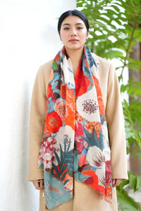 Amarantha Wool Silk Scarf/Wrap Teal Orange