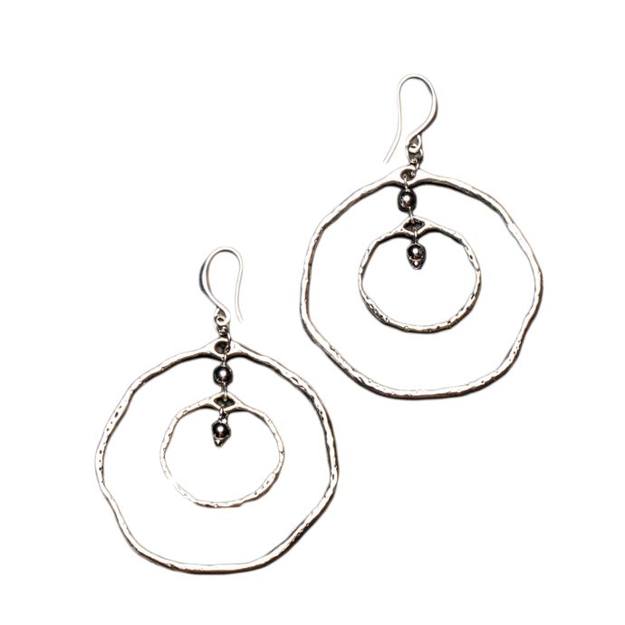 SB Beaten Double Ring Earrings In Silver Plate - SP408