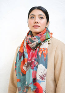 Amarantha Wool Silk Scarf/Wrap Teal Orange