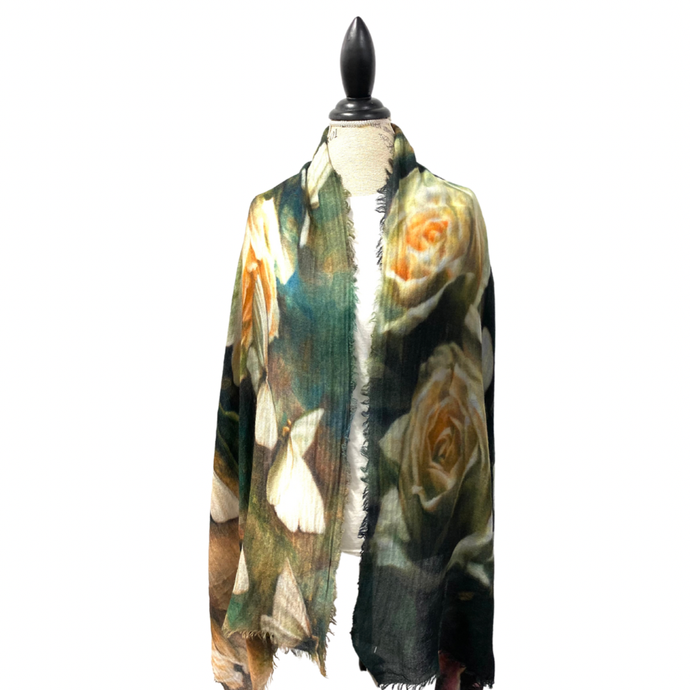 Floral Elegance Wool Silk Scarf