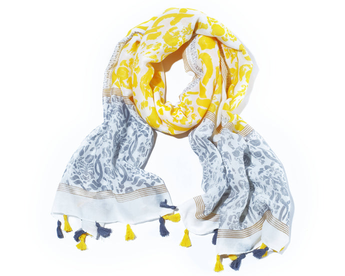 PRINTED SCARF:Grey and Yellow