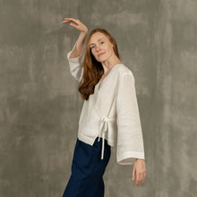 Load image into Gallery viewer, Thea Long Sleeve Linen Wrap Top