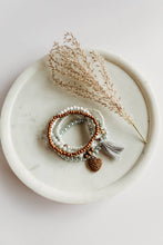 Load image into Gallery viewer, BB- Handmade Set of  Beaded Stretch Stacking Bracelets- Bronze/Grey/White