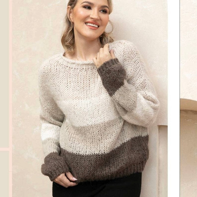 Loose Knit Sweater: Beige/Brown