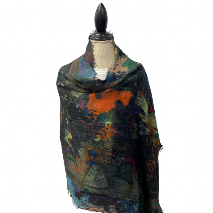 Elegant Wool Silk Blend Scarf - Vibrant Multicolor