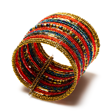 Load image into Gallery viewer, Striped Beaded Cuff: Red