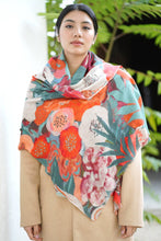 Load image into Gallery viewer, Amarantha Wool Silk Scarf/Wrap Teal Orange