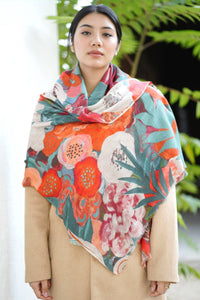 Amarantha Wool Silk Scarf/Wrap Teal Orange