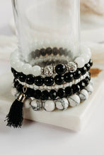 Load image into Gallery viewer, BB- Handmade Set of  Beaded Stretch Stacking Bracelets/ Black &amp;White