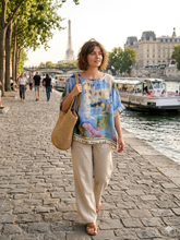 Load image into Gallery viewer, Clara One Size, Linen Tunic, Pale Blue &amp; Rose