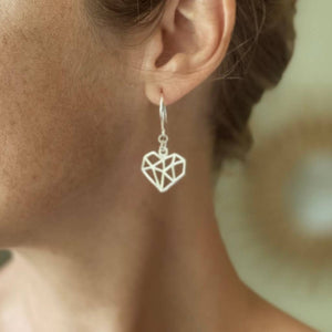 SB Heart Charm Earrings, Silver Plate