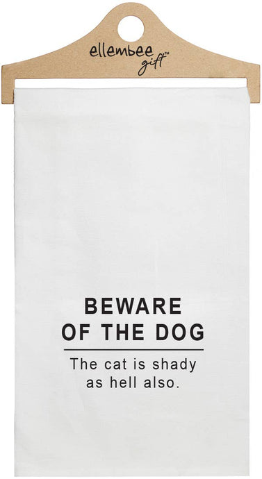 White Beware Of The Dog The Cat is Shady as Hell Tea Towels