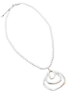 SB Silver Ball Necklace With Triple Ring Pendant In Silver