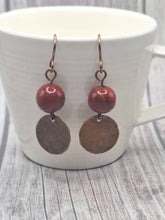 Load image into Gallery viewer, Hammered Bronze Disc Earrings with Red Jasper Stones