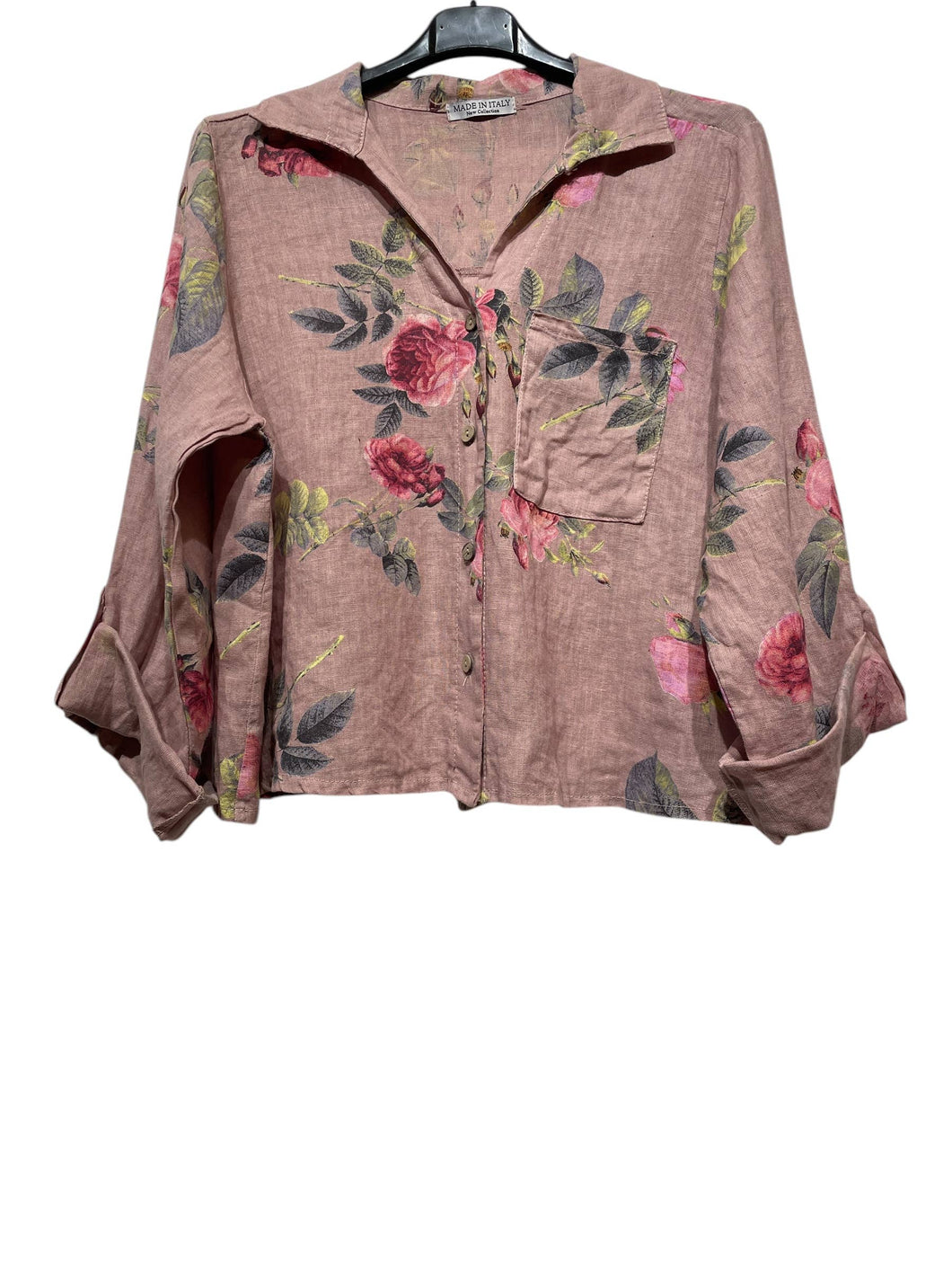 Linen Floral Pocket Top,  BLUSH