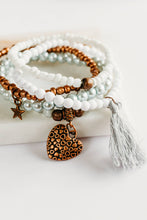 Load image into Gallery viewer, BB- Handmade Set of  Beaded Stretch Stacking Bracelets- Bronze/Grey/White