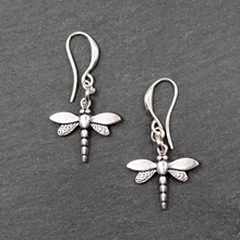 Load image into Gallery viewer, SB Dragonfly Charm Earrings, Silver Plate