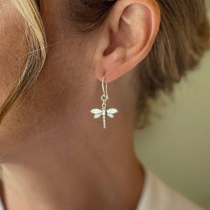 SB Dragonfly Charm Earrings, Silver Plate