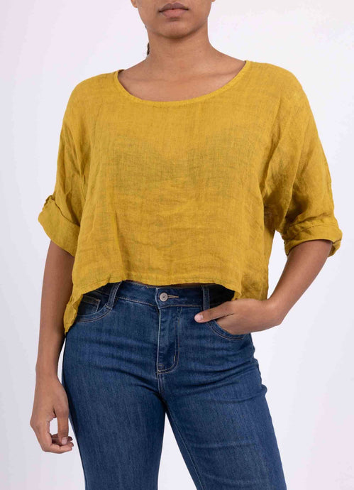 Linen Boxy Top, Mustard