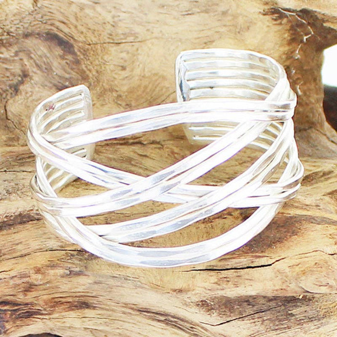 Loose Plait Metal Cuff - Silver Colour