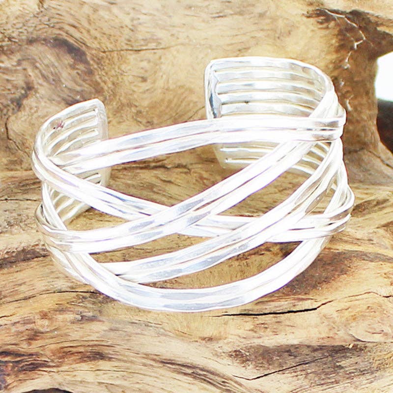 Loose Plait Metal Cuff - Silver Colour