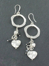 Load image into Gallery viewer, SB Earring with Hammered Ring and Heart Charms, Silver Plate