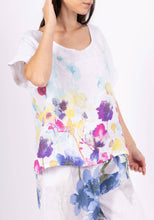 Load image into Gallery viewer, Collins Linen Top with Flowers, White