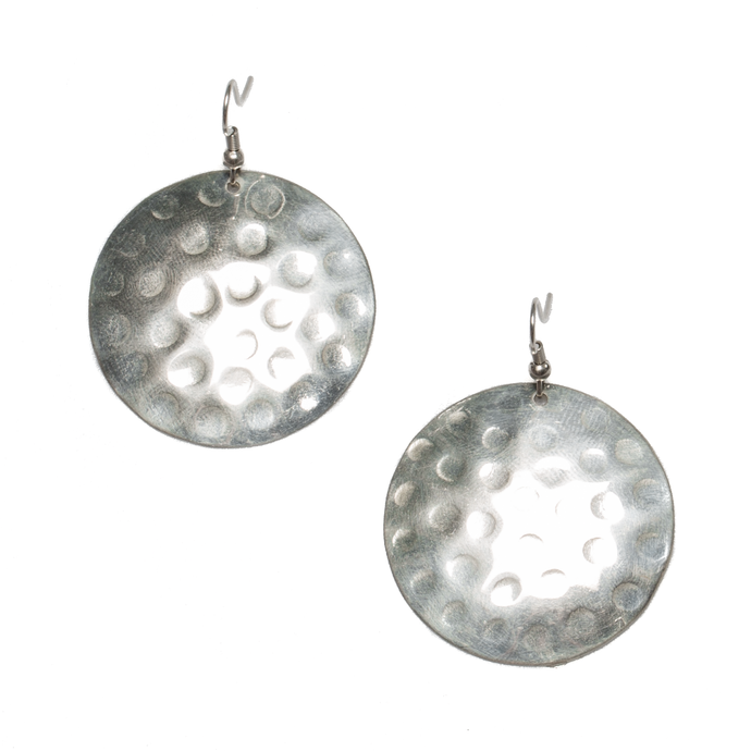 SB Hammered Metal Disc Earrings - Silver Colour