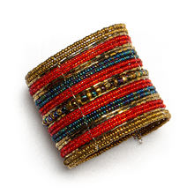 Load image into Gallery viewer, Striped Beaded Cuff: Red
