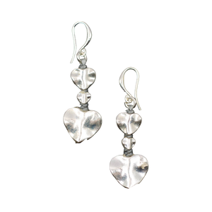 SB Silver Plate Double Drop Heart Earrings