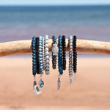 Load image into Gallery viewer, BB- Handmade Set of Beaded Stretch Stacking Bracelets in Black and Blues