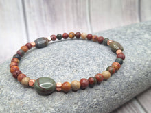 Load image into Gallery viewer, Red Creek Jasper Bracelet with Warm Copper Accents