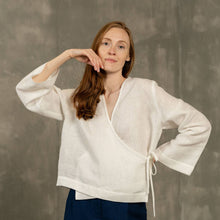 Load image into Gallery viewer, Thea Long Sleeve Linen Wrap Top